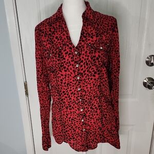 Rock 47 By Wrangler Chic Red Leopard Print Button-Down Shirt